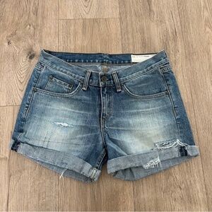 Rag & Bone Blue Distressed 100% Cotton‎ Denim Cut Off Cuffed Shorts.